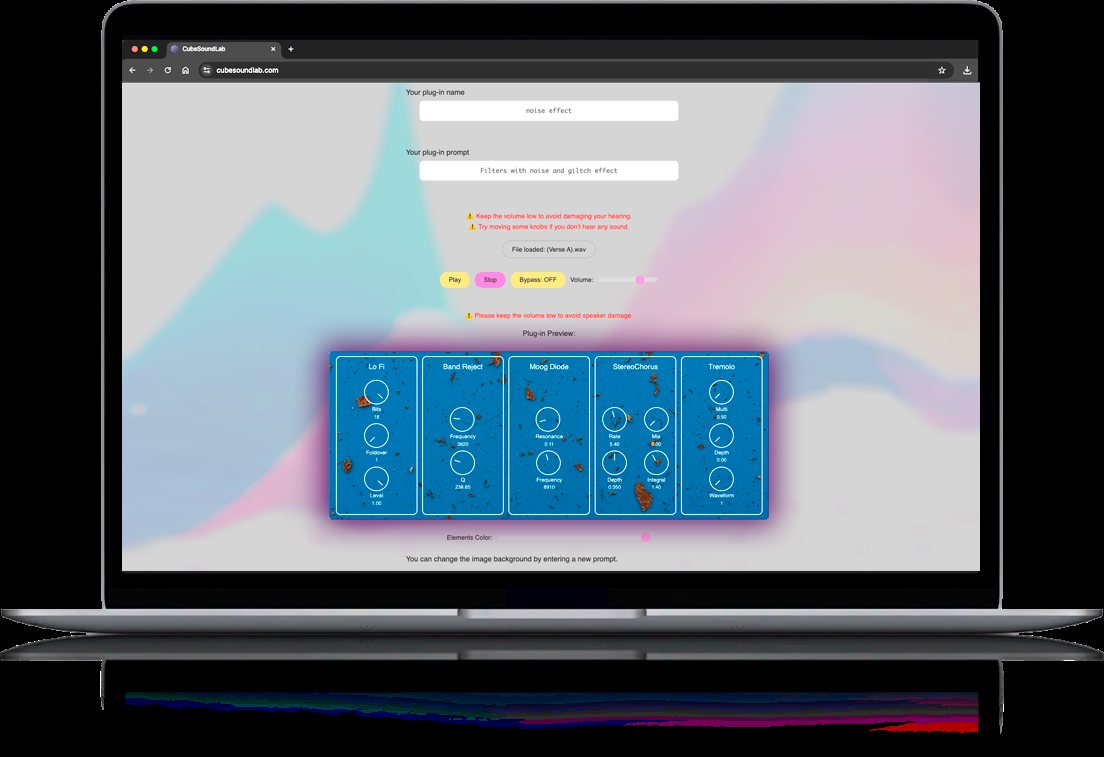 CubeSoundLab plug-in builder on a laptop